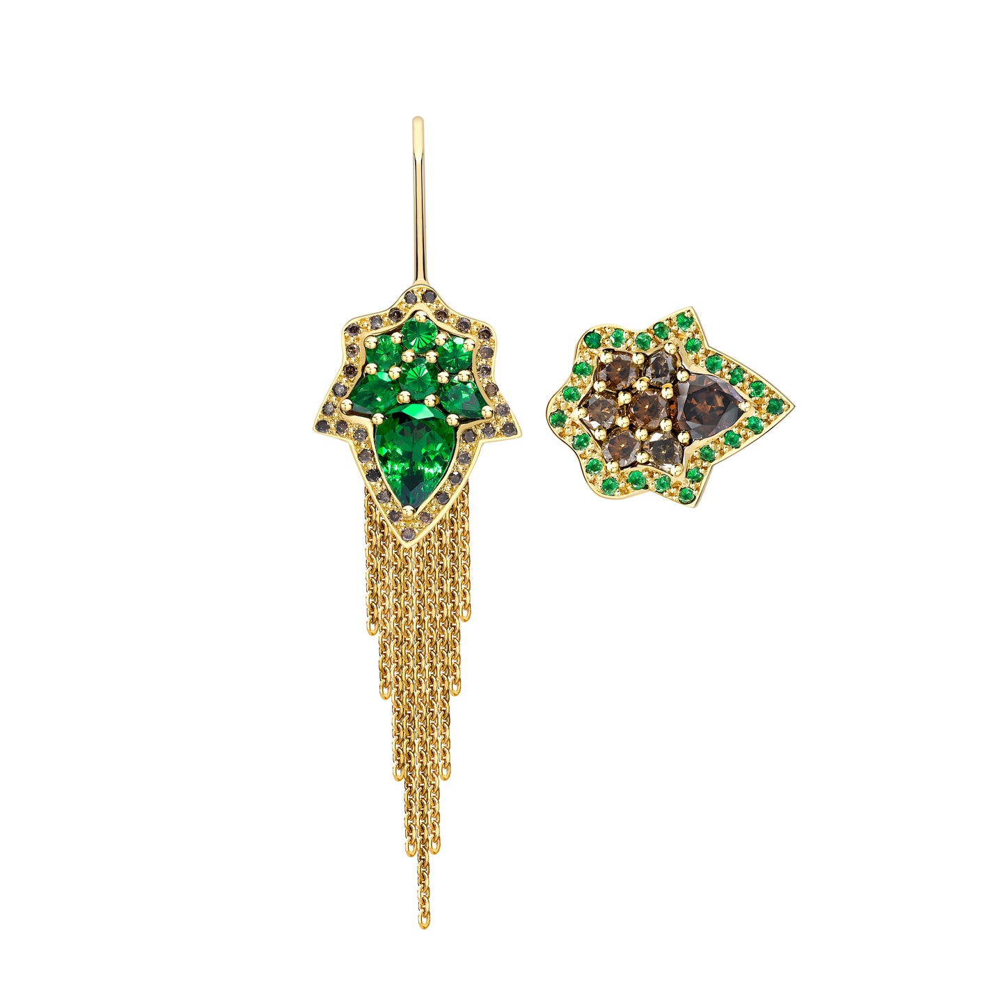 Spiritual Henna yellow gold tsavorite cognac diamond earring pendant ring set