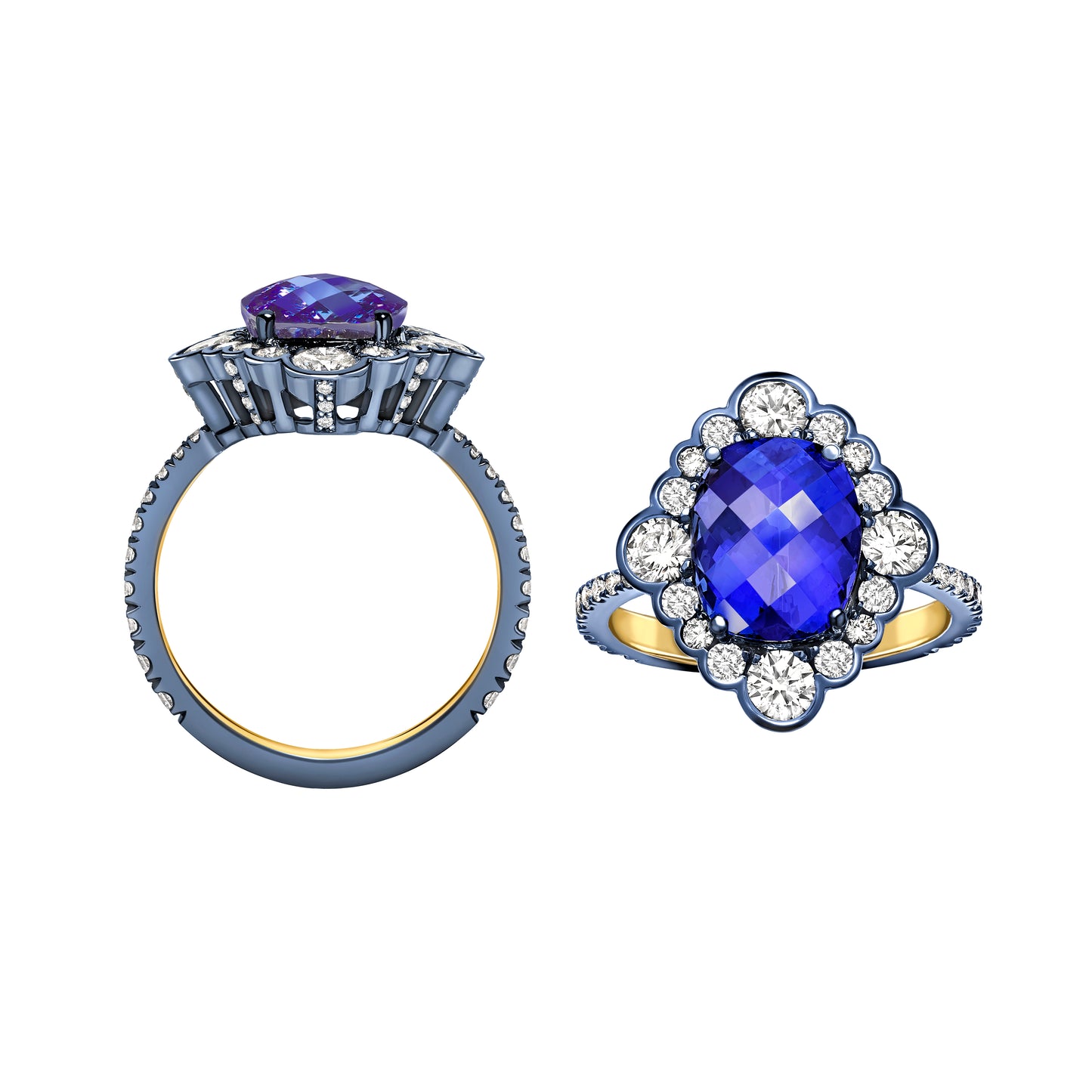 Blue Gold Tanzanite Cocktail Ring