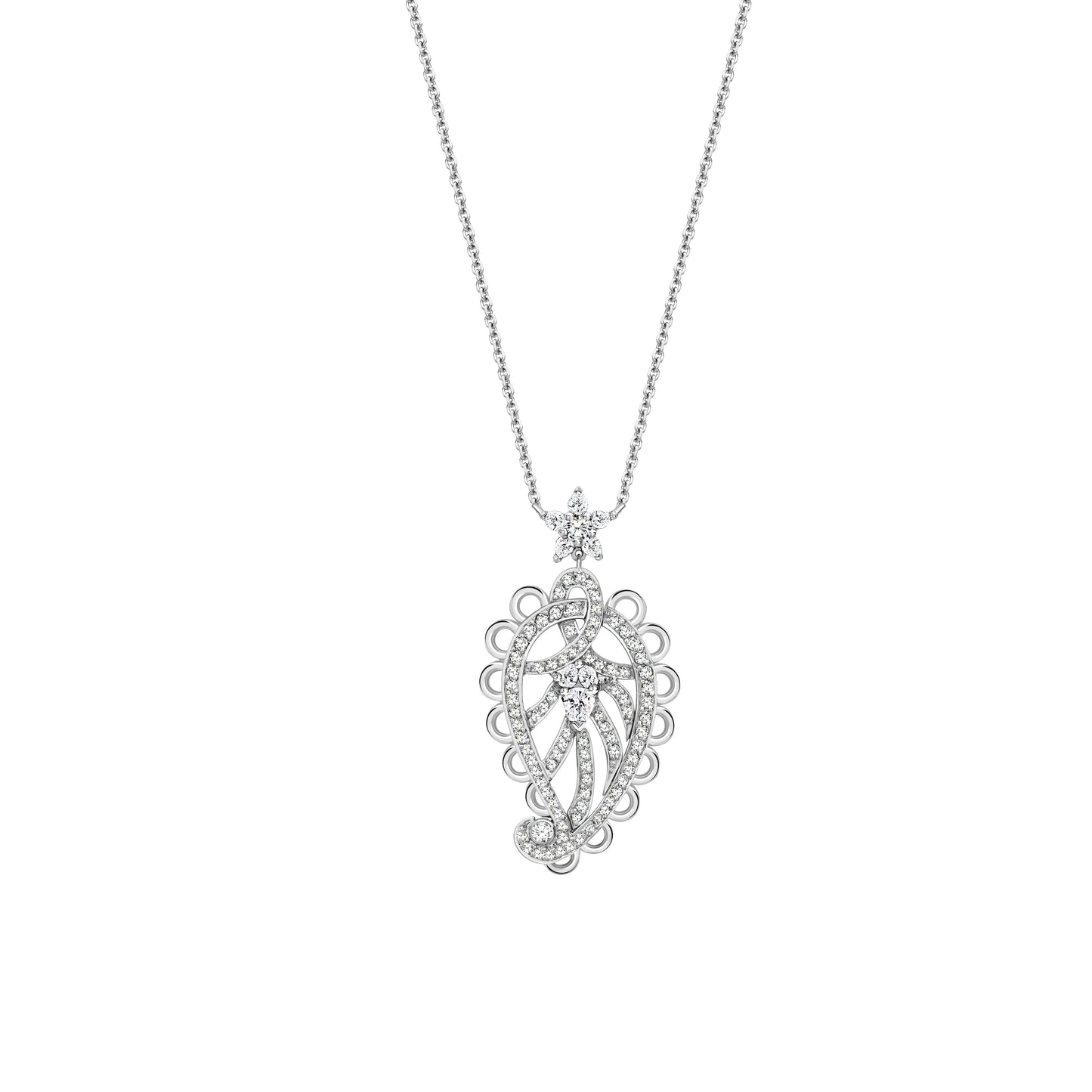Spiritual Henna platinum and white diamond paisley pendant