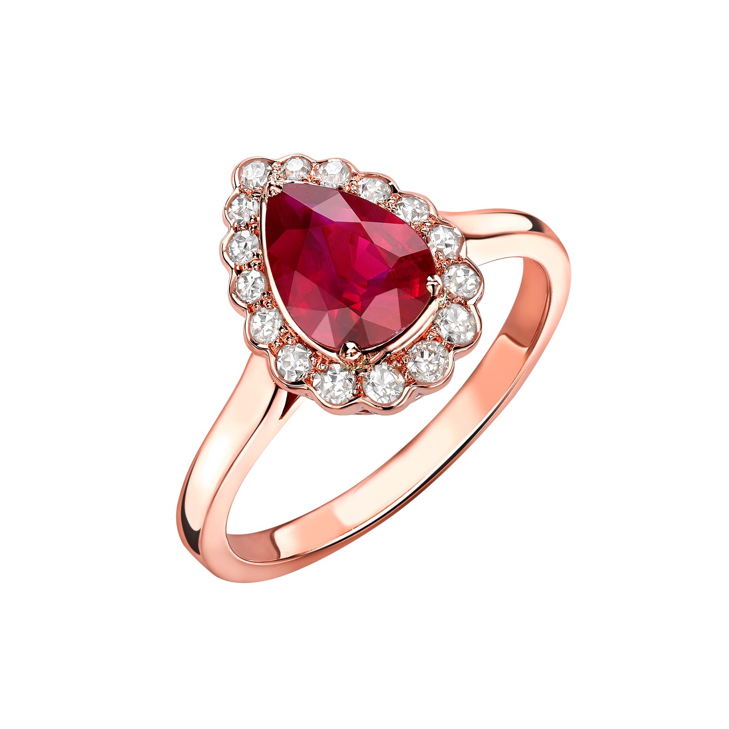 Rose Gold Ruby and Diamond Surround Engagement Ring