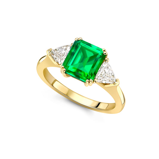 Emerald Yellow Gold and Trillion Cut Diamond Engagement Ring