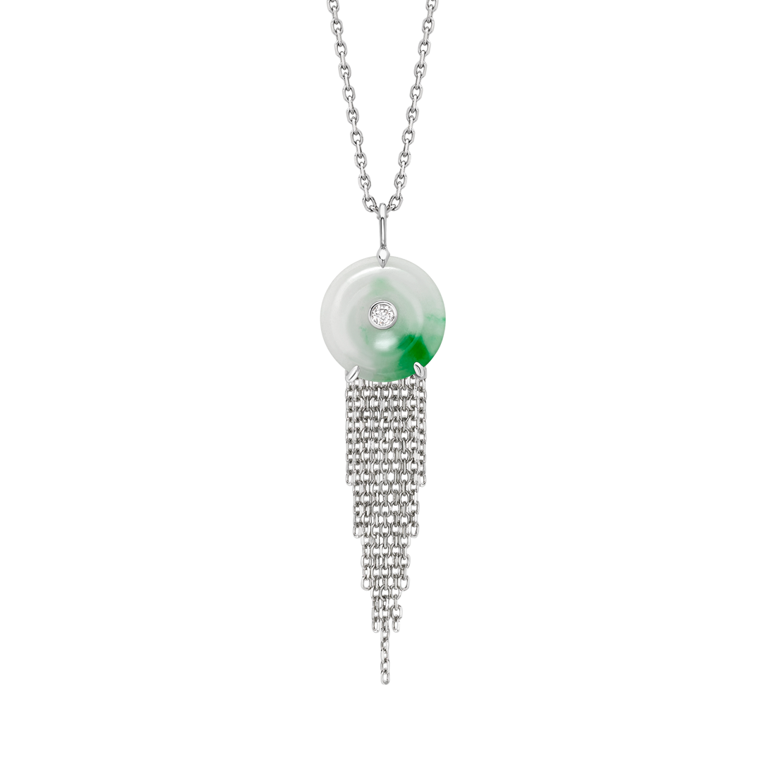 Cusp 18ct white gold jade and diamond drop pendant
