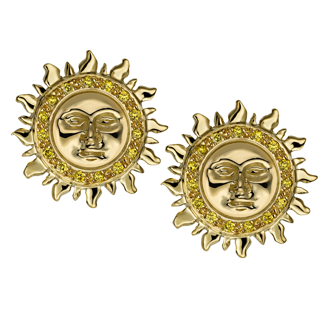 Mystical Tarot 18ct yellow gold and canary yellow diamond sol stud earrings