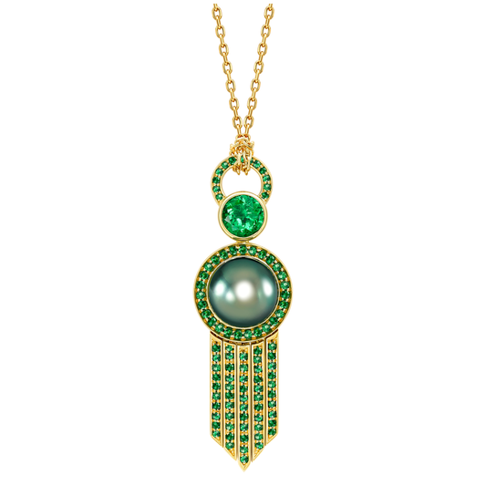 Perle Noire 18ct yellow gold Tahitian pearl and tsavorite drop pendant