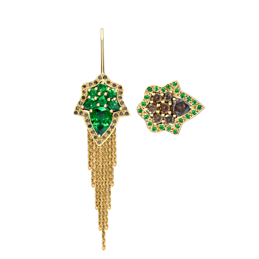 Spiritual Henna 18ct yellow gold tsavorite and cognac diamond earrings