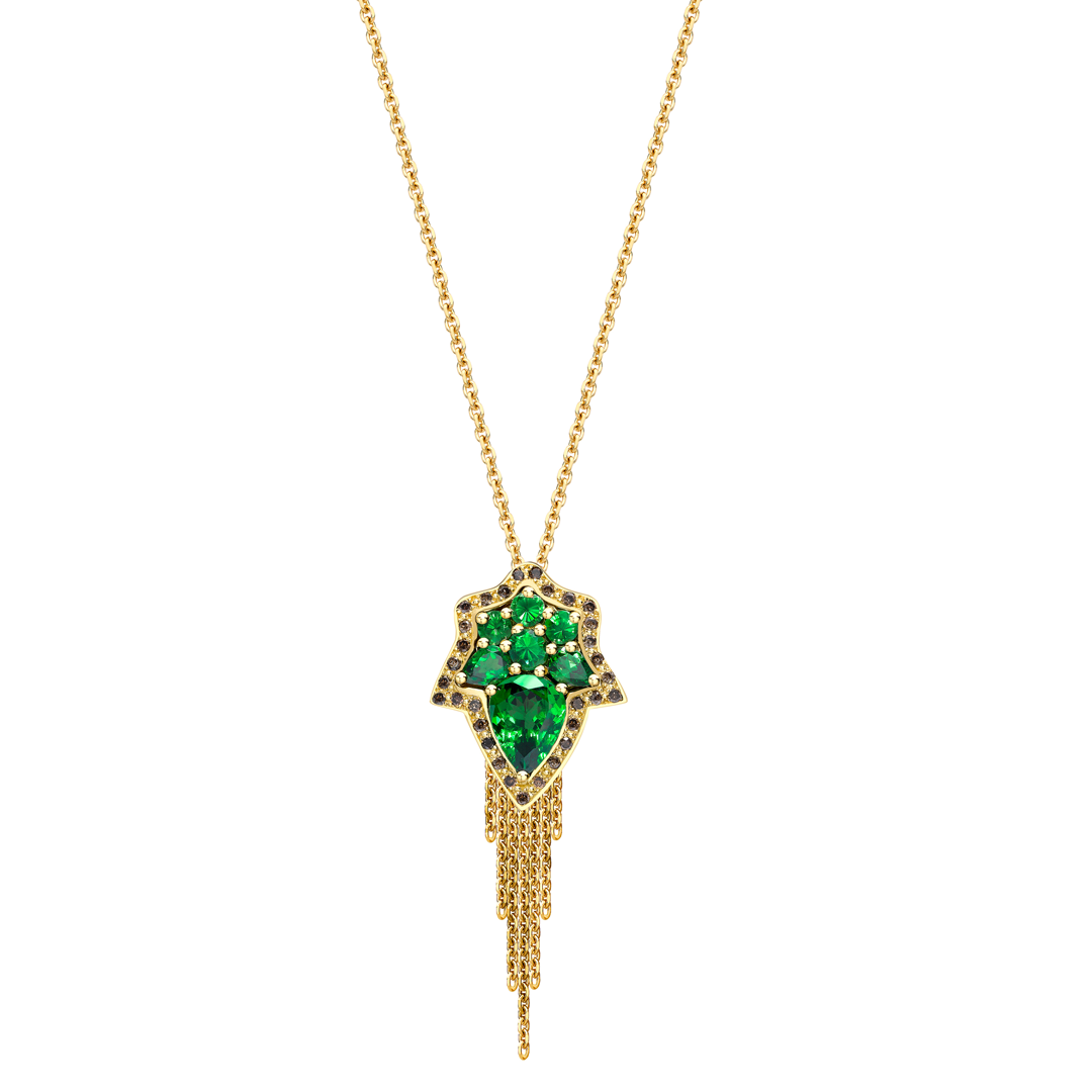 Spiritual Henna 18ct yellow gold tsavorite and cognac diamond pendant