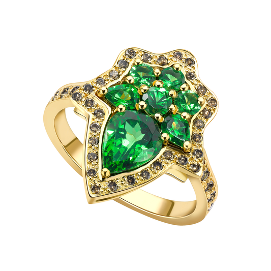 Spiritual Henna 18ct yellow gold tsavorite and cognac diamond ring