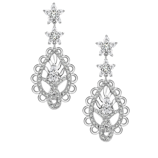 Spiritual Henna platinum and diamond paisley earrings