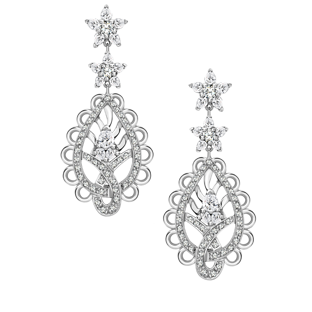 Spiritual Henna platinum paisley diamond earrings