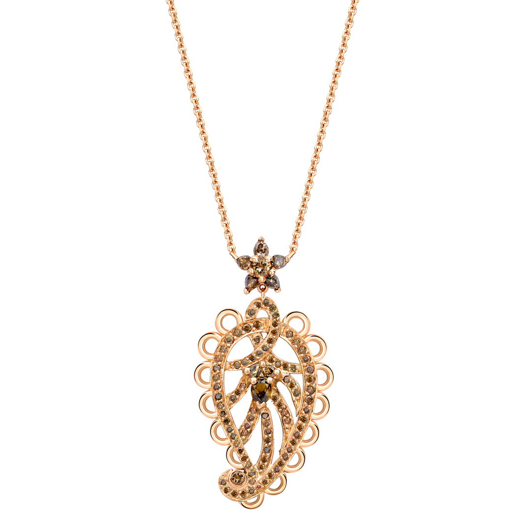 Spiritual Henna rose gold paisley cognac diamond pendant