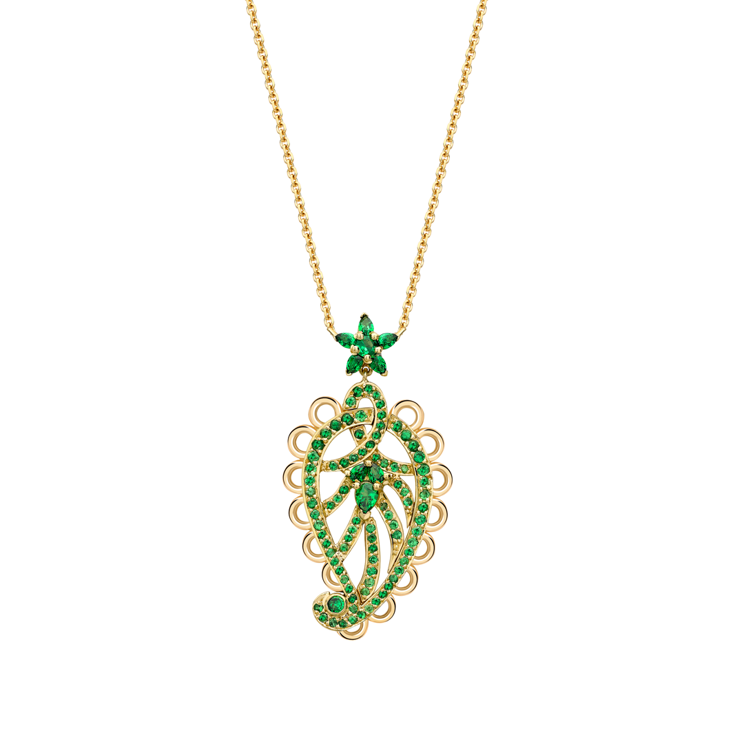 Spiritual Henna 18ct yellow gold and tsavorite paisley pendant