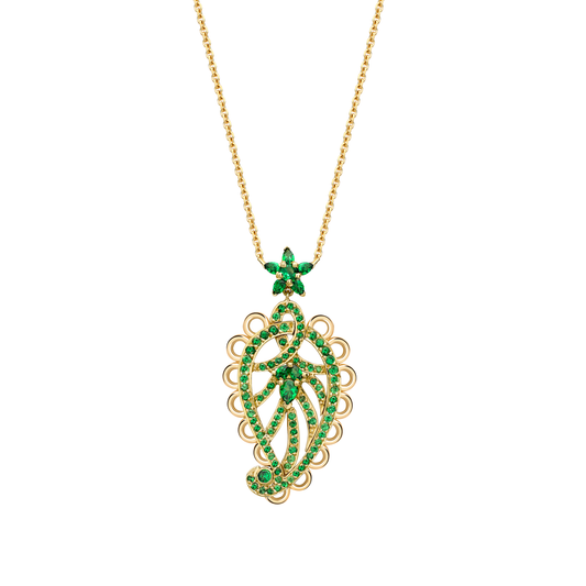Spiritual Henna 18ct yellow gold and tsavorite paisley pendant