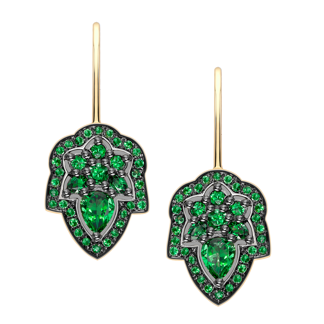 Spiritual Henna 18ct yellow gold and tsavorite drop earrings