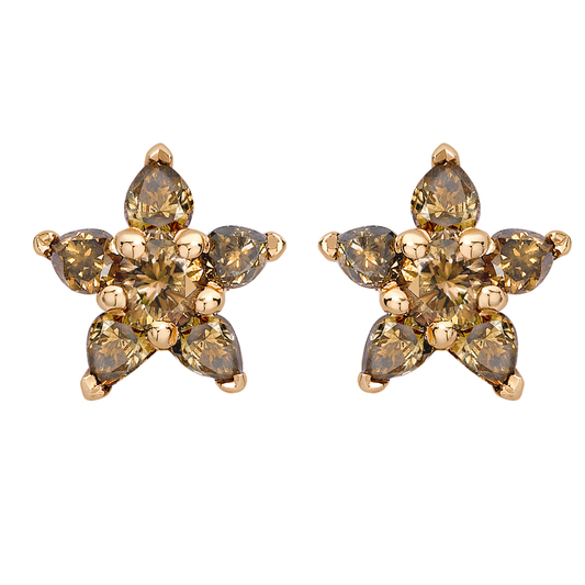 Spiritual Henna 18ct rose gold and cognac diamond flower stud earrings