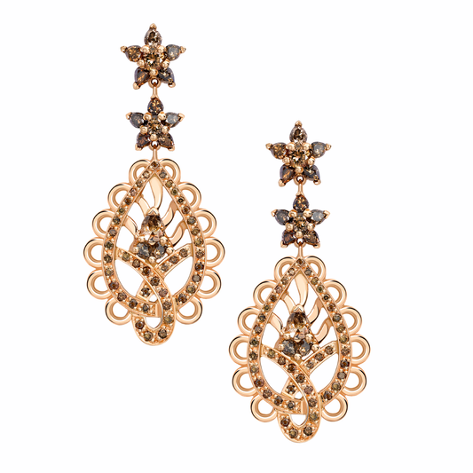 Spiritual Henna 18ct rose gold and cognac diamond  paisley earrings
