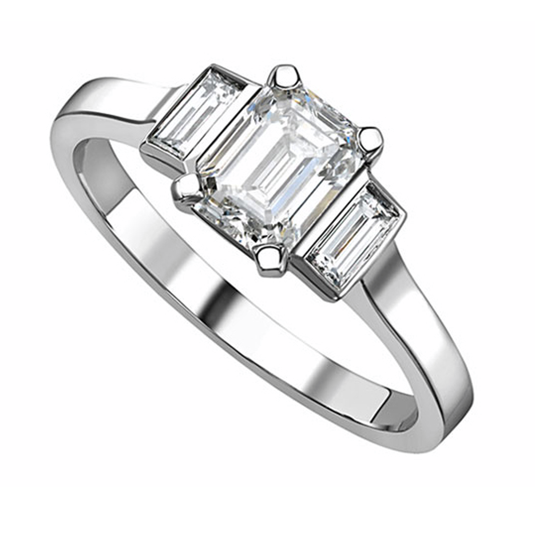 Bespoke Platinum Deco style ring set with an emerald cut diamond