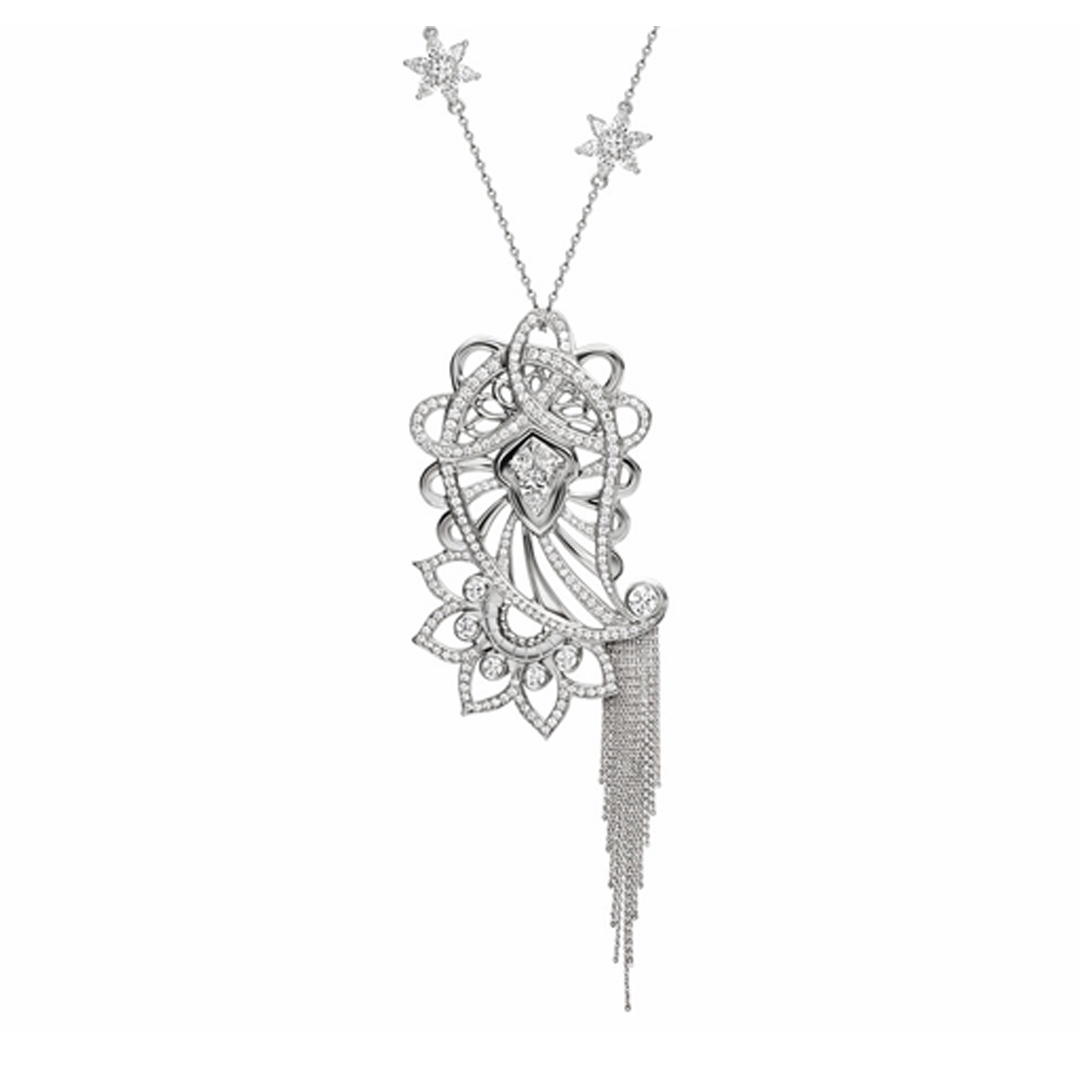 Platinum and Diamond Paisley and Lotus Pendant