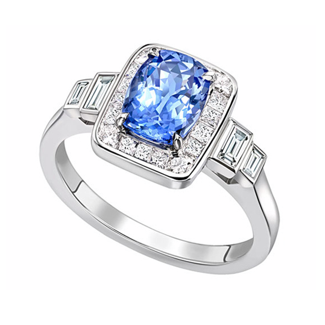 Platinum and Diamond Deco Tanzanite Ring