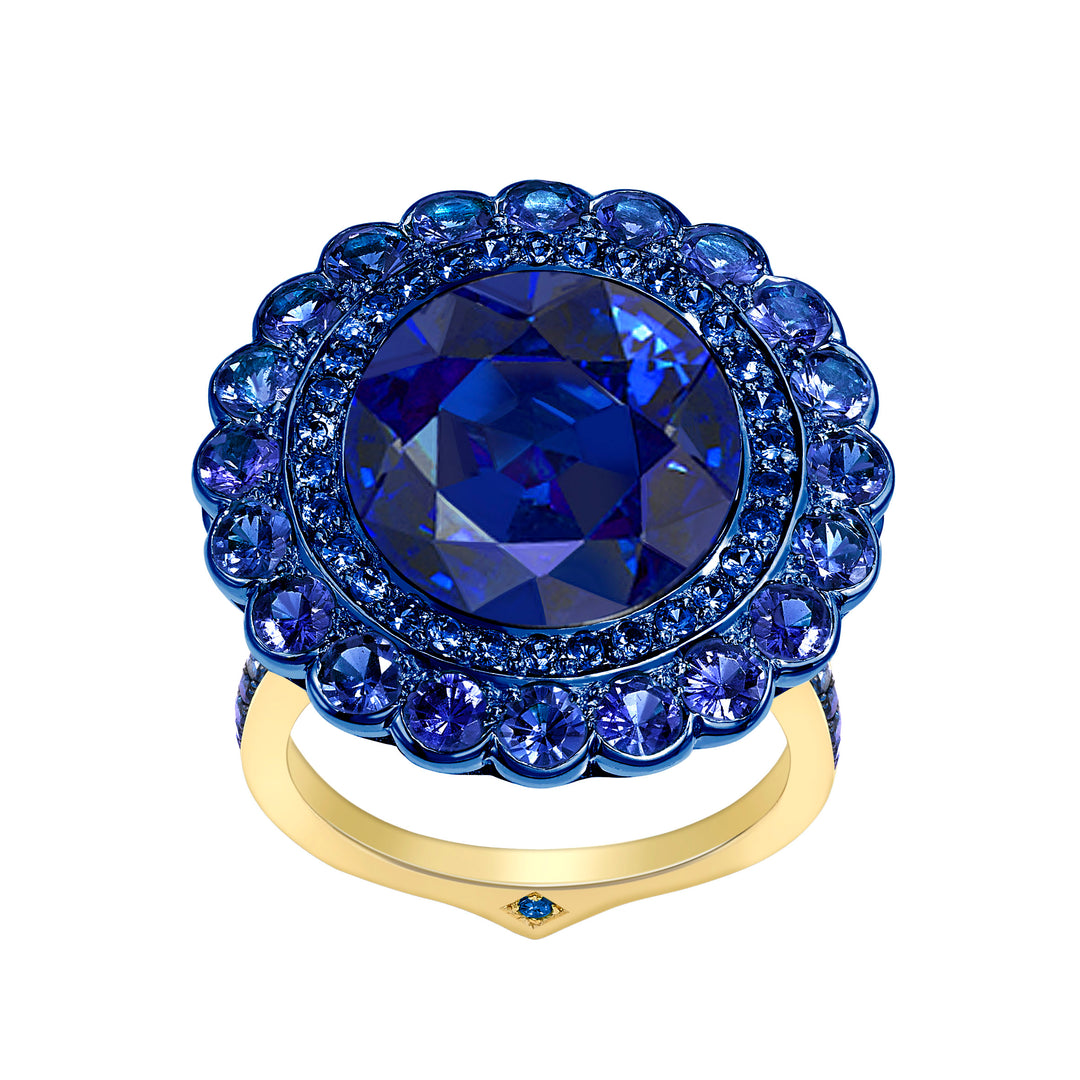 18ct yellow and blue gold sapphire cocktail ring