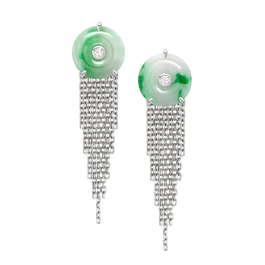 Cusp 18ct white gold jade and diamond drop earrings