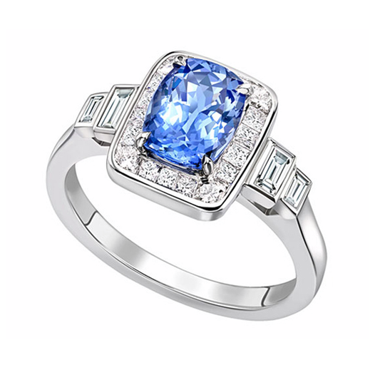 Platinum and Diamond Deco Tanzanite Ring
